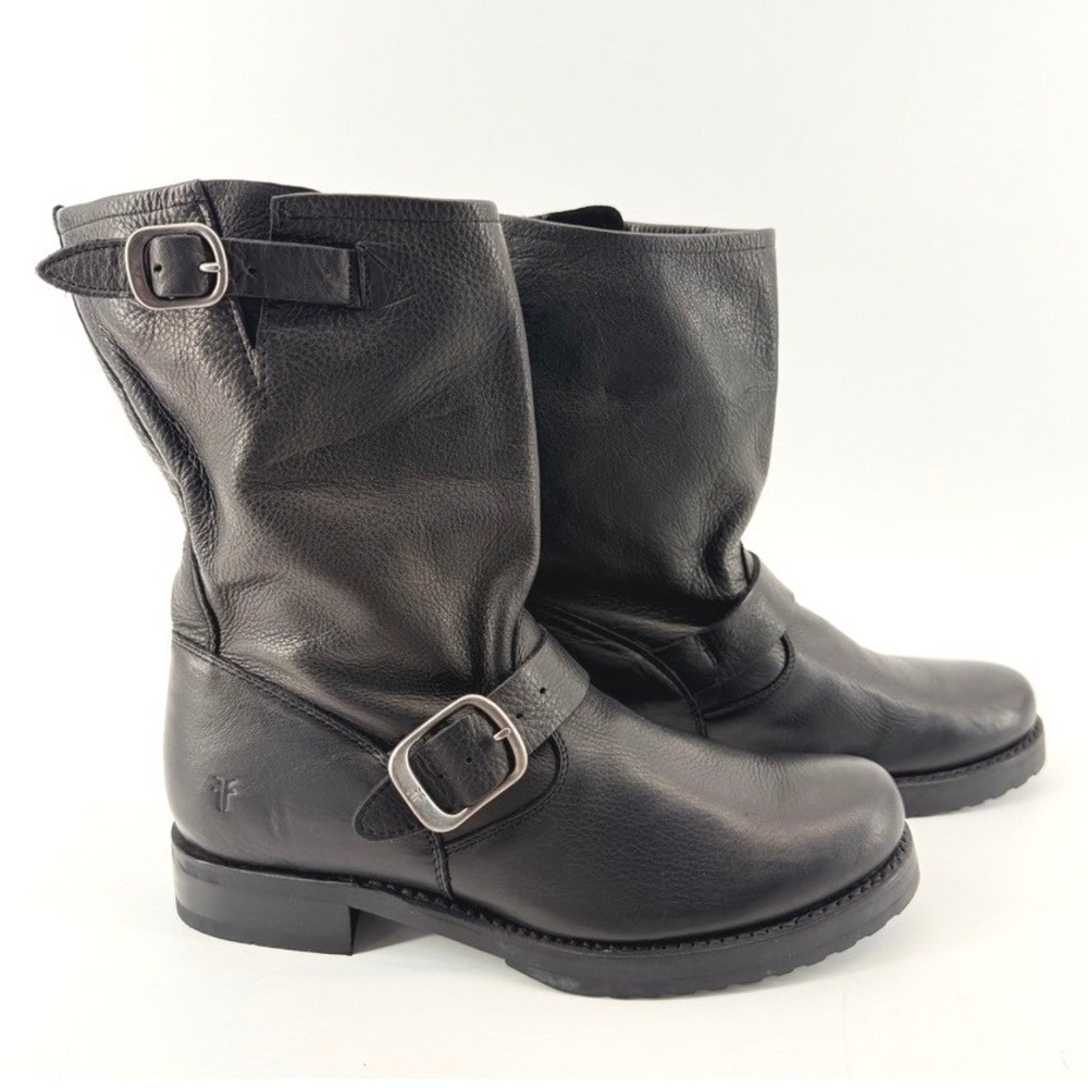 Frye Veronica Short Slouch Black Leather Engineer Moto Boots Womens 7.5 B 76509